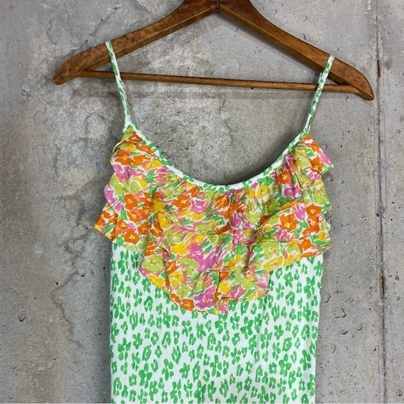 Rixo target bright green leopard orange floral sleeveless midi slip dress - Picture 3 of 7